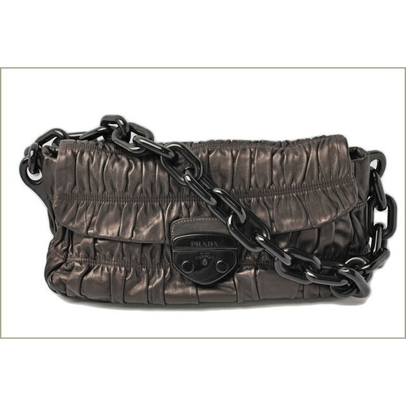Prada Gathered Bag Shoulder Metallic Brown Bag Chain - Picture 1 of 7